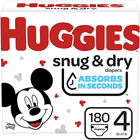 Huggies Snug & Dry Baby Diapers, Size 4, 180 Ct, One Month Supply