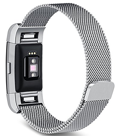 Fitbit Charge 2 Bands Accessories - C2DJOY New Replacement Milanese Loop Small and Large Metal Stainless Steel Strap with Unique Magnet Strap,Silver, Black, Gold, Rose Gold,Pink