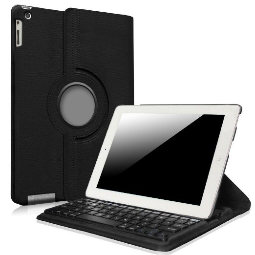 Fintie iPad 2/3/4 Keyboard Case - 360 Degree Rotating Stand Cover with Built-in Wireless Bluetooth Keyboard for Apple iPad 2, iPad 3 & iPad with Retina Display, Black