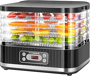 VIVOHOME Electric 5 Trays Food Dehydrator Machine, 400W Hydrator Machine with 72H Digital Timer and Temperature Control for Fruit Vegetable Meat Jerky Herb Beef Mushroom, Black