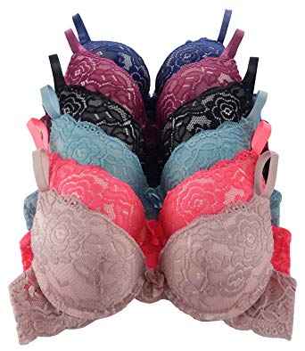 Women Bras 6 Pack of Double Pushup Lace Bra B Cup C Cup