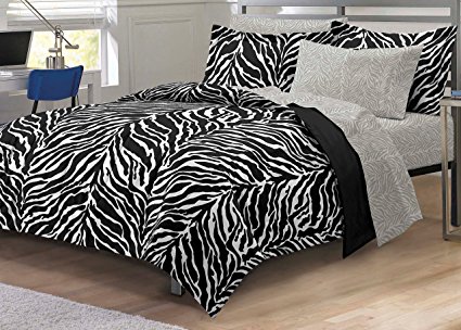 My Room Zebra Ultra Soft Microfiber Comforter Sheet Set,White/ Black, Twin/Twin X-Large