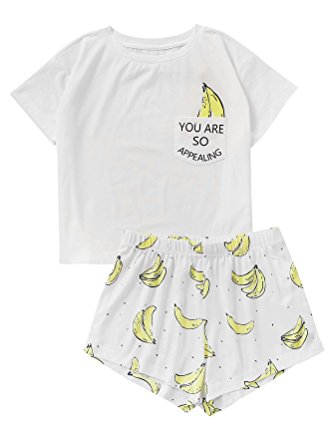 DIDK Women's Cute Cartoon Print Tee and Shorts Pajama Set