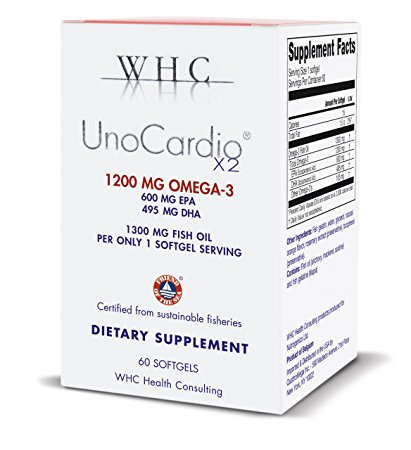 WHC - UnoCardio X2 - Triglyceride Omega-3 fatty acids - 1300 mg fish Oil supplement (600 mg EPA / 495 mg DHA / Total 1200 mg of Omega 3 per serving)