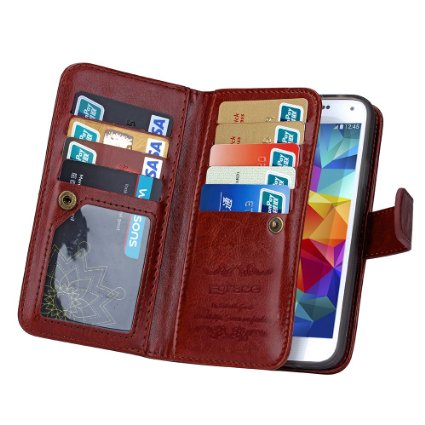 S5 Case Galaxy S5 Case - Egrace Vintage Classic Wallet Case Hard Shell Skin Case Stand View Samsung S5 Premium PU Wallet Case Leather Case with Built-in 9 Card Slots Galaxy S5  Galaxy SV  Galaxy S V 2014 Brown
