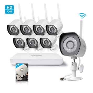 Zmodo 8CH NVR Wireless 720p HD Smart Security Camera System 1TB Hard Drive