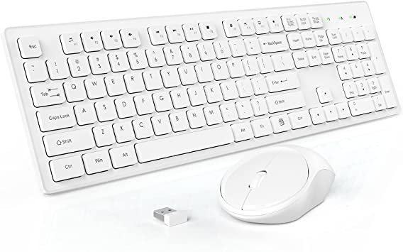 Wireless Keyboard and Mouse, TedGem 2.4GHz Full-Size Keyboard and Mouse Combo, 105 Keys for PC Desktops, Laptops & Windows (White)