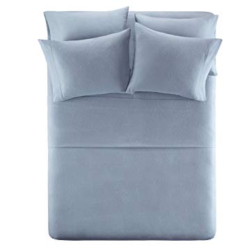 100% Cotton Flannel Sheets Set - Ultra Soft Solid Full Bed Sheet with Deep Pocket - Blue Bedding Sets 6 Pieces [ 1 Fitted Sheet,1 Flat Sheet, and 4 Pillow Cases ] Full Size Sheets