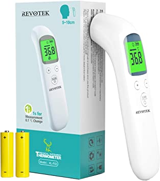 Revotek Non-Contact 1 Second Accurate Forehead Thermometer Infrared Medical Digital for Adults, Kids and Baby LCD 3 Colour Back Light Handheld with Alarm and Instant Read for Body and Object