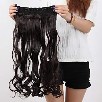 S-noilite 29 30 Inches Curly Straight One Piece Clip in Hair Extensions Black Brown Blonde Clip Ins Hairpiece(29" Dark Brown)