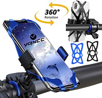 YQXCC Bike Phone Mount Bicycle Motorcycle Holder, 360° Rotation Bike Phone Holder, Bike Accessories, Universal Cradle Clamp for iOS Android Smart Phone (Blue)