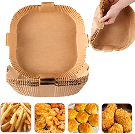Air Fryer Disposable Paper Liners, Square Parchment Cooking Non-Stick Liner, Baking Roasting Food Grade Paper for Air Fryer, Microwave Oven, Frying Pan, Oil-proof, Water-proof (50PCS 7.9 Inch Natural)