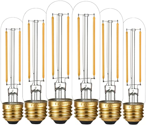 LiteHistory Dimmable E26 LED Bulb 4W Equal 40 Watt Light Bulbs Warm White 2700K E26 Edison Bulb AC120V 400lm Tubular T9 T10 LED Bulb for Rustic Pendant,Chandeliers,Wall scones E26 Light Bulbs 6Pack