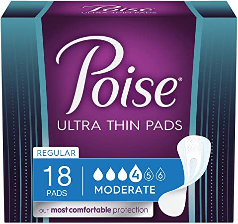 Poise Thin-Shape Incontinence Pads, Moderate Absorbency, Regular, 18 Count