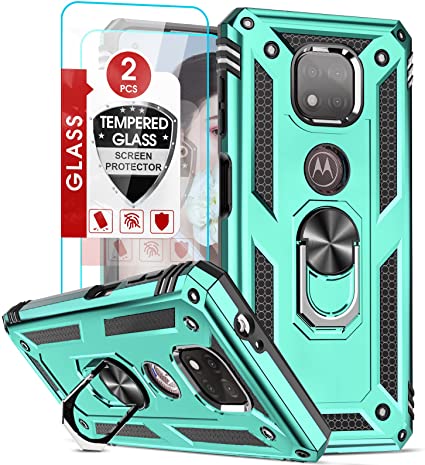 Moto G Power Case 2021 with [2 Pack] Tempered Glass Screen Protector, LeYi [Military-Grade] Shockproof Protective Phone Cover with Ring Kickstand for Motorola Moto G Power 2021 (Not Fit 2020), Mint