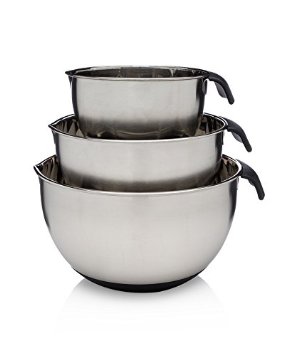 Francois et Mimi 162024cm Food-Grade 3-Piece Stainless Steel Mixing Bowl Set with Easy-Grip Silicone Handles and Lids with pour spouts Mixing Bowls