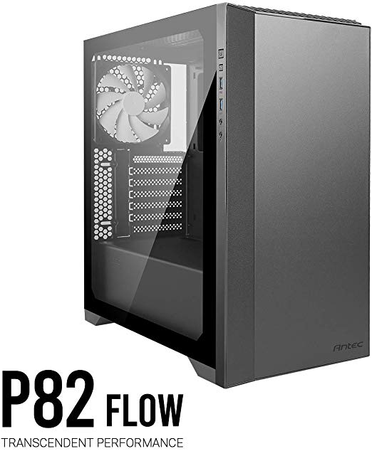 Antec Performance Series P82 Flow ATX Mid-Tower Case, Tool-Free Tempered Glass Side Panel, Removable 2.5” SSD Rack, Support for Up to 4 x 2.5” SSDs, White LED, 4 x 140 mm White Blade Fans Included