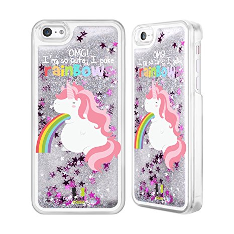 Head Case Designs Unicorn Rainbow Puke Silver Liquid Glitter Case Cover for Apple iPhone 5c