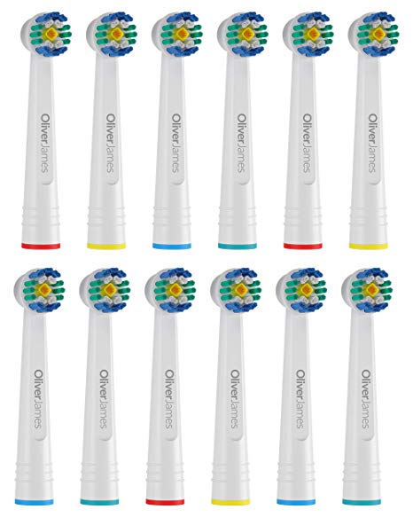 Oliver James Replacement Brush heads with Travel Caps compatible with Oral B Toothbrushes - 12 pack (Polishing)