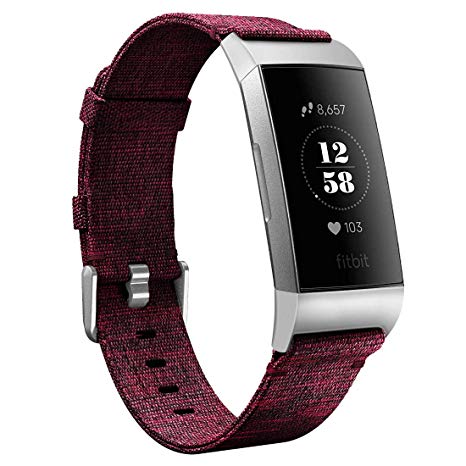Karei Woven Bands Compatible Fitbit Charge 3/Charge 3 SE Band, Soft Accessory Sports Replacement Strap Small Large Fitbit Charge 3 Fitness Activity Tracker Women Men (Fuchsia, Small)