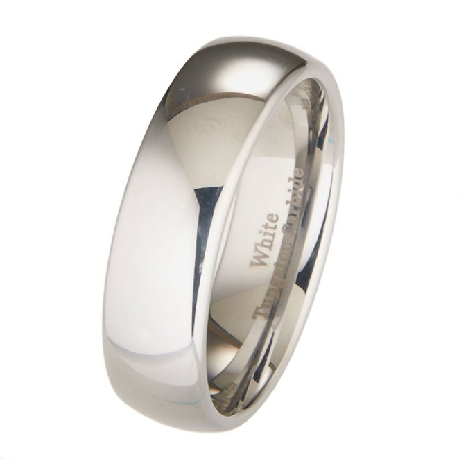 7mm White Tungsten Carbide Polished Classic Wedding Ring Band
