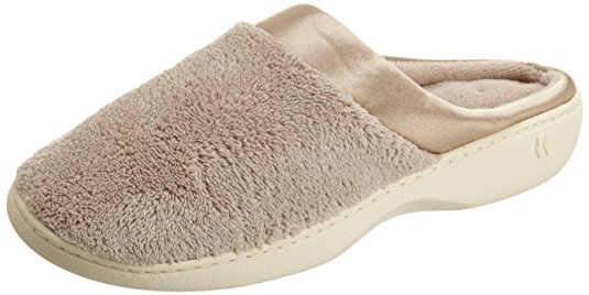 Isotoner Women's Microterry PillowStep Satin Cuff Clog Slippers