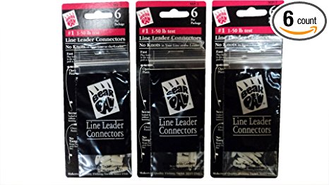 Line Leader Connectors - No Knots - #1 - 3 Packs, 6 Connectors Per Pack (18 Connectors Total) - 1-50 lb Test - No Tangle - #MP-1