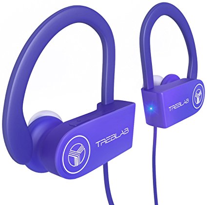 TREBLAB XR100 Bluetooth Sport Headphones, Best Wireless Earbuds for Running Workout, Noise Cancelling Sweatproof Cordless Headset for Gym Use, True Beats Earphones w/ Mic, iPhone Android (Purple)