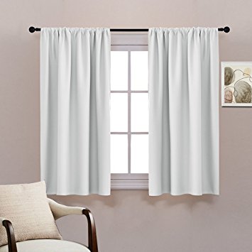 White Thermal Insulated Blackout Curtains - PONY DANCE Room Darkening Rod Pocket Curtain Panels (2017 New Design) Noise Reducing Curtain Draperies for Kitchen Window,42" x 45",Greyish White,Two Pieces