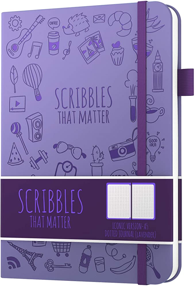 A5 Dotted Journal by Scribbles That Matter - Bullet Dot Grid Notebook - No Bleed Thick Fountain Pens Friendly Paper - Hardcover with Large Inner Pocket - Iconic Version - Lavender