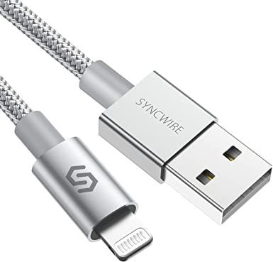 Syncwire iPhone Charger Lightning Cable 3ft [Apple MFI Certified] Nylon-Braided High-Speed Sync&Charging Cord for iPhone 11/Xs Max/Xs/XR/X, 8 7 6s 6 Plus, SE 5S 5C 5, iPad, iPod & More - Silver