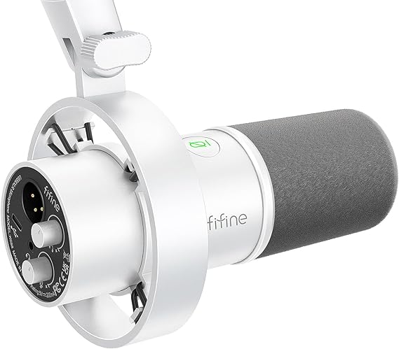 FIFINE Studio XLR Dynamic Microphone, USB PC Podcast Microphone for Streaming Recording, XLR/USB Vocal Mic with Tap-to-Mute, Gain Knob, Headphones Monitoring-Amplitank K688 White