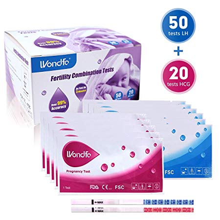 Wondfo 50 Ovulation Strips & 20 Pregnancy Urine Test Strips Ultra Early Result Detection Kits Highly Sensitive Fast Home Self-Checking, Pack of 70