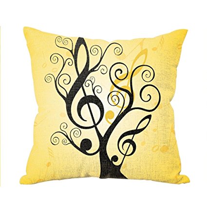 Cotton Linen Yellow Music Tree Decorative Throw Pillow Case Cover Music Cushion Cover Case 18*18 New Design Custom Decor Square Cushion Covers