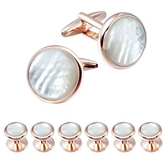 Mens Mother of Pearl Cufflinks and Dress Studs Set for Wedding Party