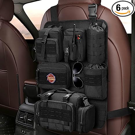 HODRANT Tactical Seat Back Organizer, Universal Car Seat Back Cover with 6 Different Size Molle Pouches, Tactical Gear Accessories Storage Bag for Front Seat Back of Truck, Pickup, SUV, Jeep, Bag Only