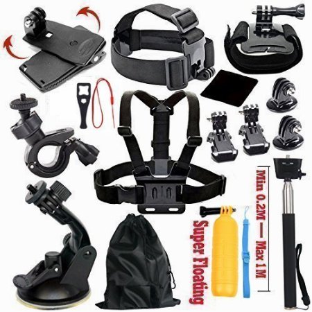 HCE Outdoor Sports Camera Accessories kit for Gopro HERO 43 Chest StrapHeadbandWrist Strap mountFloating Grip Mount for Hiking Parachuting Swimming Diving Rowing Riding Climbin