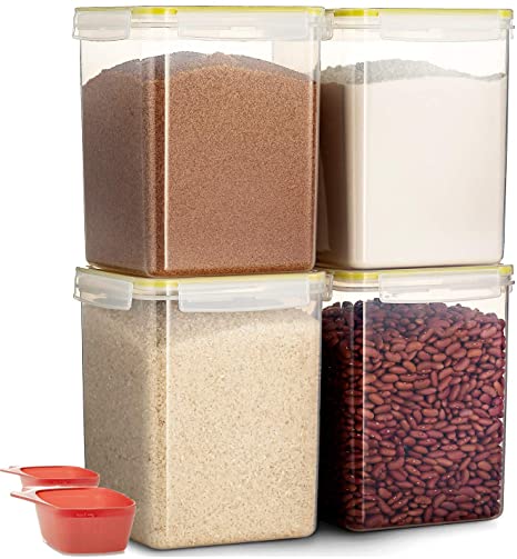 Komax Biokips Flour and Sugar Storage Containers | [Set of 4] Large Sugar and Flour Canisters (175-oz) W 2 Measuring Scooper’s (1-cup) | BPA-Free | Airtight Pantry Storage Containers with Locking Lid