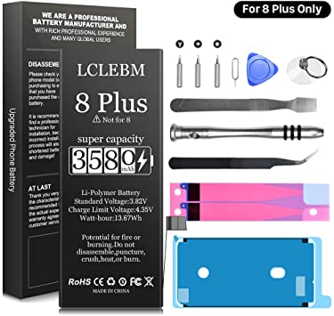 3580mAh Battery for iPhone 8 Plus, LCLEBM New 0 Cycle Higher Capacity Battery Replacement Kit for iPhone 8 Plus with Professional Repair Tools Kits, Adhesive Strips & Instructions - 1 Years Warranty