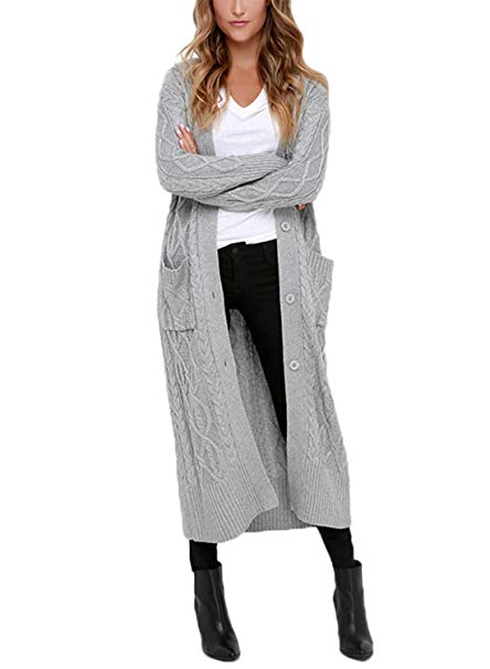 Dokotoo Womens Solid Casual Cozy Knit Open Front Long Cardigan Sweater