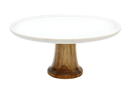 Tablecraft H14017 Elements Collection Cake Stand, 12" x 12" x 5.5", Marble/Acacia