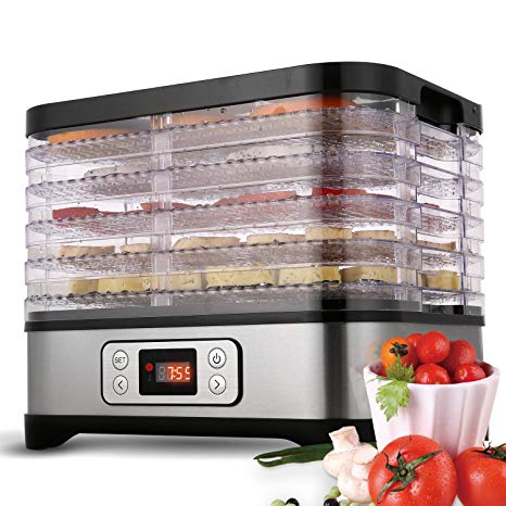 Meykey Food Dehydrator with Temperature Controller, Fruit-Meat Dryer, 5 Tray Digital Dehydrator with Timer, BPA-Free, 250W/LCD