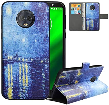 LFDZ Compatible with Moto G6 Case/Moto G (6th Generation) Case,PU Leather Moto G6 Wallet Case with [RFID Blocking],2 in 1 Magnetic Detachable Flip Slim Cover Case for Motorola Moto G6,Starry Night