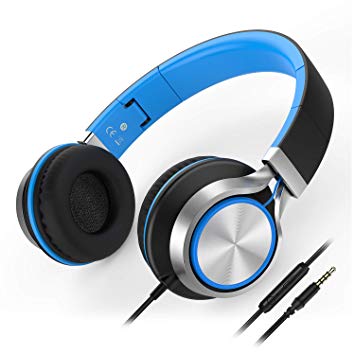 Wired Headphones Besom i77 Best Stereo Foldable Headband Headset with Microphone and Volume Control Over-Ear Earphones for Children Adults Teens Kids Running Sport Travel(Black/Blue)