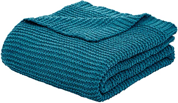 AmazonBasics Knitted Chenille Throw Blanket - 60 x 80 Inches, Teal