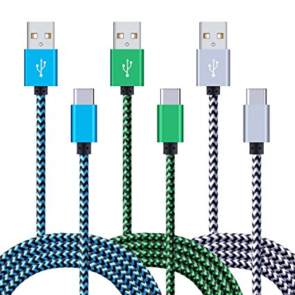 USB-C Cable, (3Pack) 6-Ft Niniber Long Nylon Braided Type-C Fast Charging Cord for Samsung Galaxy S8, Google Pixel, New MacBook, Nexus 6P/5X, lG G5/V20,Moto, Nokia and more