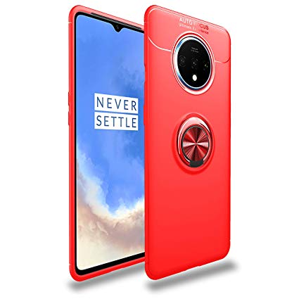 Oneplus 7T Case | Ultra-Thin | 360 Kickstand | Rotating Ring Case | Soft Silicone | Shockproof Protection Cover | Fit Magnetic Car Mount | Compatible with for Oneplus 7T 2019 -Red