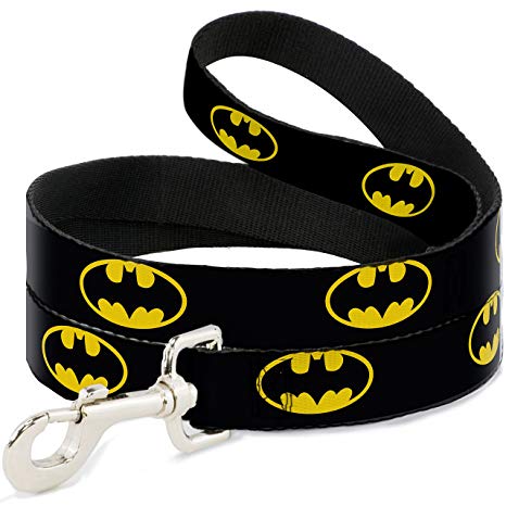 Buckle-Down Pet Leash - Batman Shield Black/Yellow - 4 Feet Long - 1/2" Wide