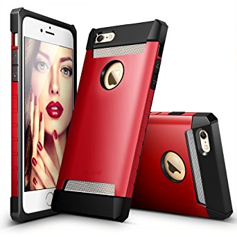 iPhone 6 Plus/6s Plus Case, ESR Three Layer Heavy Duty Shockproof Case [Free Screen Protector] [Metal Design] [Matte Silicone Back   Thickened TPU Bumper] for iPhone 6 Plus/6s Plus 5.5"-Red