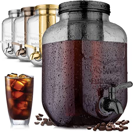 1 Gallon Cold Brew Coffee Maker with EXTRA-THICK Glass Carafe & Stainless Steel Mesh Filter - Premium Iced Coffee Maker, Cold Brew Pitcher & Tea Infuser - by Zulay Kitchen (Black)